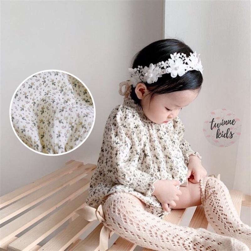 Bộ đồ liên thân sơ sinh chất liệu xô muslin bé gái 0-24 tháng