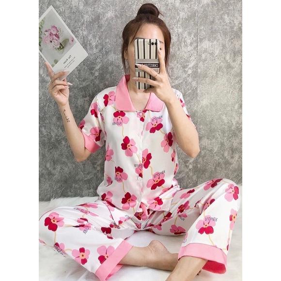 PYJAMA LỤA SATIN TAY NGẮN HOẠ TIẾT ĐẸP KÈM VIDEO