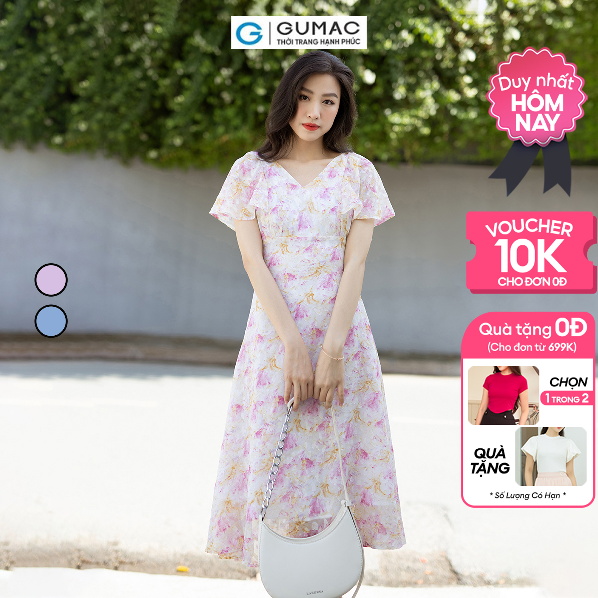 Đầm hoa phối bèo GUMAC DD08069