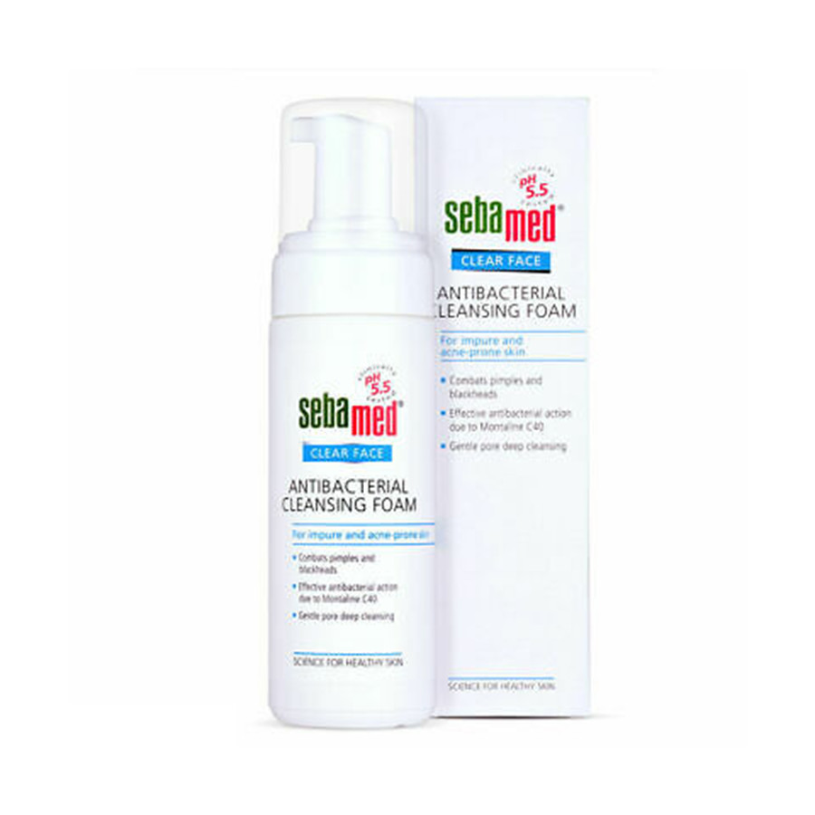 Sữa rửa mặt tạo bọt kháng khuẩn ngừa mụn Sebamed pH5.5 Clear Face AntiBacterial Cleansing Foam 150ml + tặng bọt biển rửa mặt