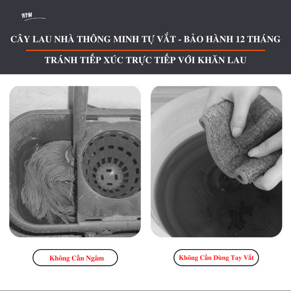 Chổi Lau Nhà Vouller - Cây Lau Nhà Tự Vắt – Xoay 360 Độ Thông Minh Kèm Thùng Vắt 2 Ngăn Size Lớn Bh-M1 - Hàng Chính Hãng
