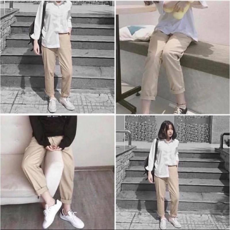 Quần Basic Kaki Nam Nữ Ống Suông UNISEX màu Đen/Tan (Chất siêu mịn dày đẹp
