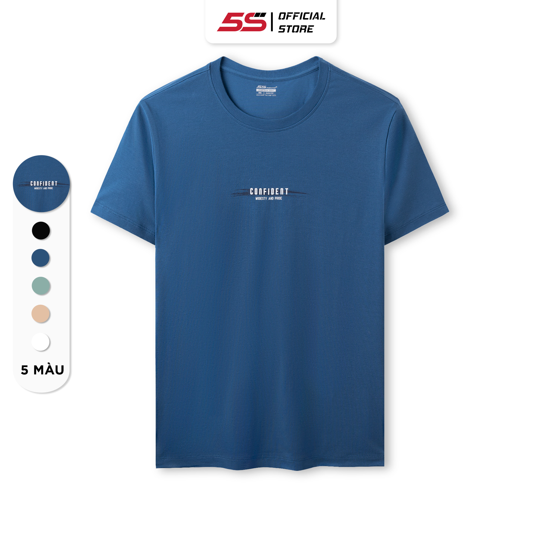 Áo Thun Nam Ngắn Tay 5S CONFIDENT, Chất Liệu Cotton Thoáng Mát, Co Giãn, Thiết Kế In Trẻ Trung