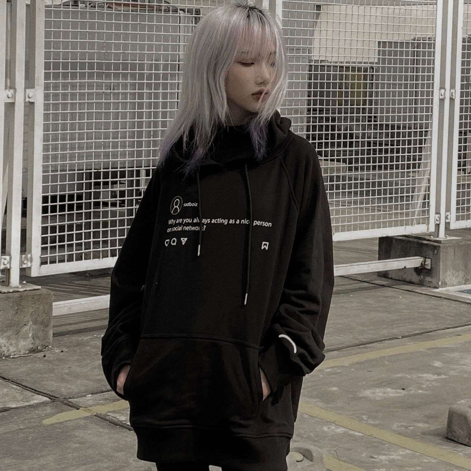 Áo hoodie unisex SADTAGRAM BLACK & GREY Áo khoác nỉ SADTAGRAM BLACK & GREY - Gin Store