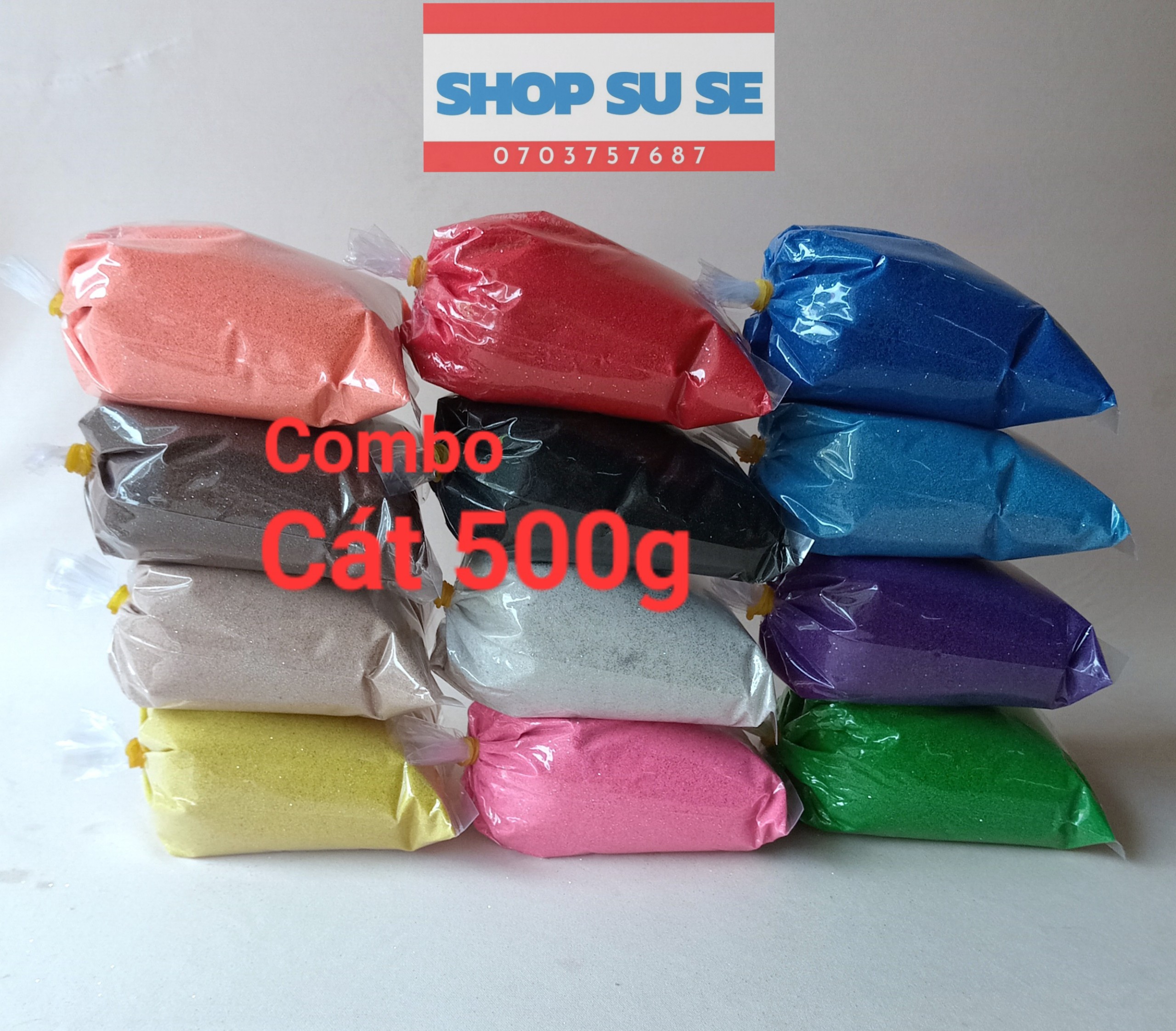 Cát màu tô tranh cát. Combo 12 gói. Mỗi gói 500g