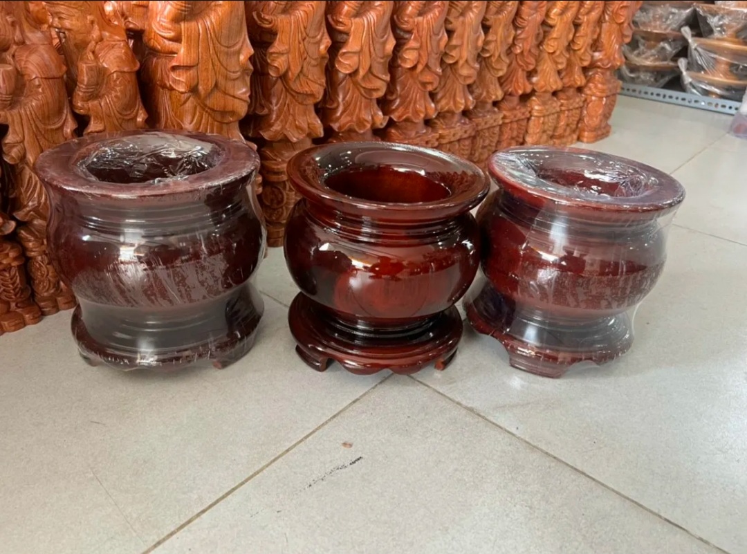 Bát nhang - lư hương gỗ tràm nguyên khối ngang 16cm