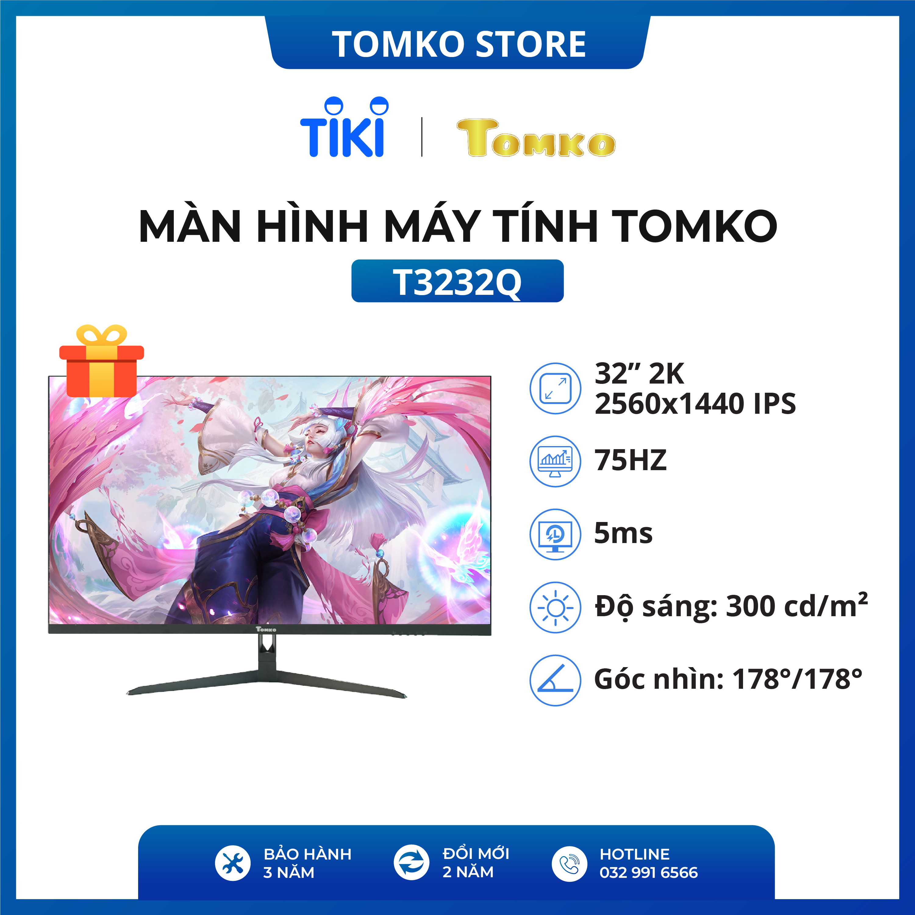 Màn hình máy tính 32 inch 2KTomko T3232Q Tần số quét 75HZ Tấm nền IPS - Hàng chính hãng