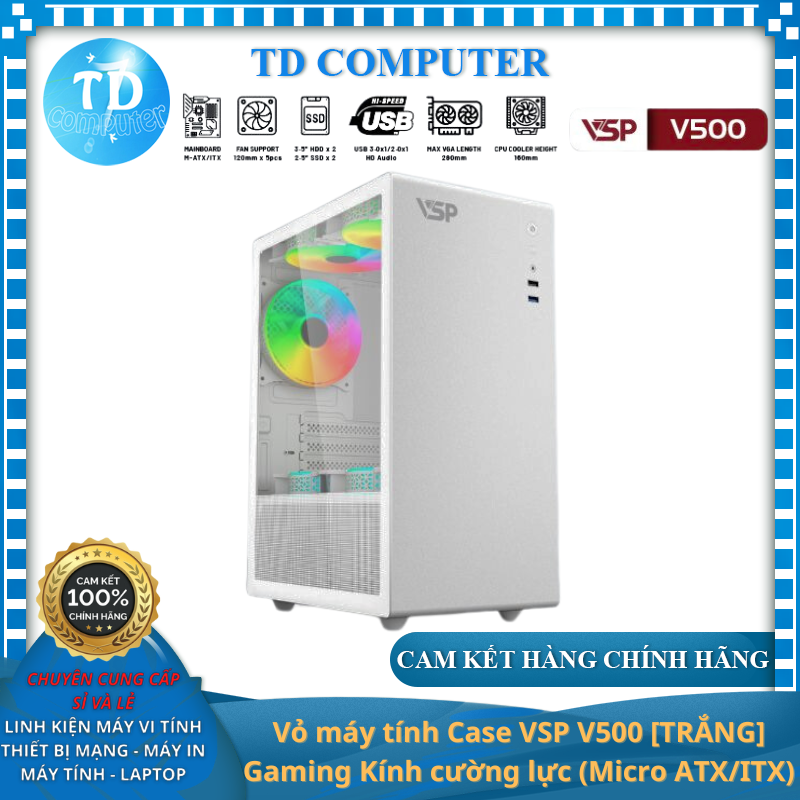 Vỏ máy tính Case VSP V500 [TRẮNG] Gaming Kính cường lực (Micro ATX/ITX) - Hàng chính hãng VSP phân phối