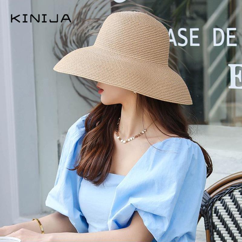 Hepburn Mùa Hè Hat Nữ Chắc Chắn Đồng Bằng Thanh Lịch Nón Rộng Vành Tròn Bảo Vệ Tia UV Đĩa Mềm Ống Hút Đi Biển Nón Panama chapeau