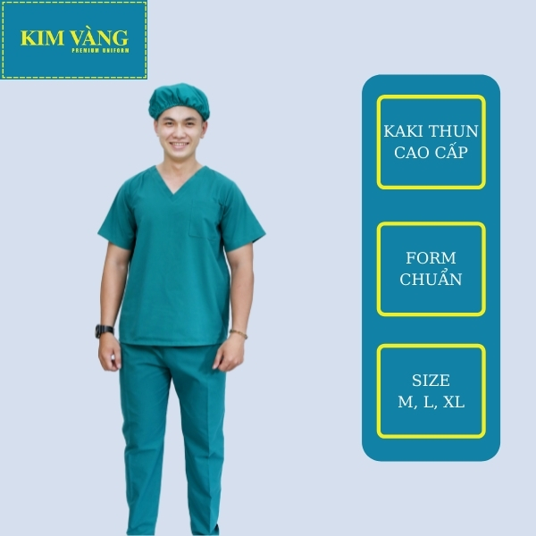 [KIM VÀNG] Quần áo y tá điều dưỡng đồng phục bệnh viện tay ngắn chất liệu Kaki thun - Màu xanh lý mẫu 02