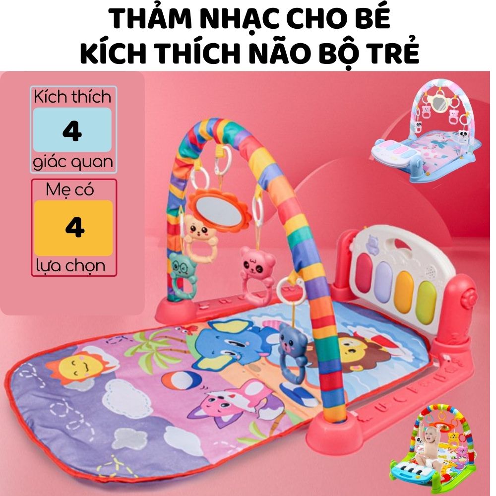 Thảm nhạc cho bé sơ sinh nằm chơi Piano Gym, Khỉ, Voi, Hươu, Cá heo đồ chơi cho bé vận động 4 giác quan thông minh