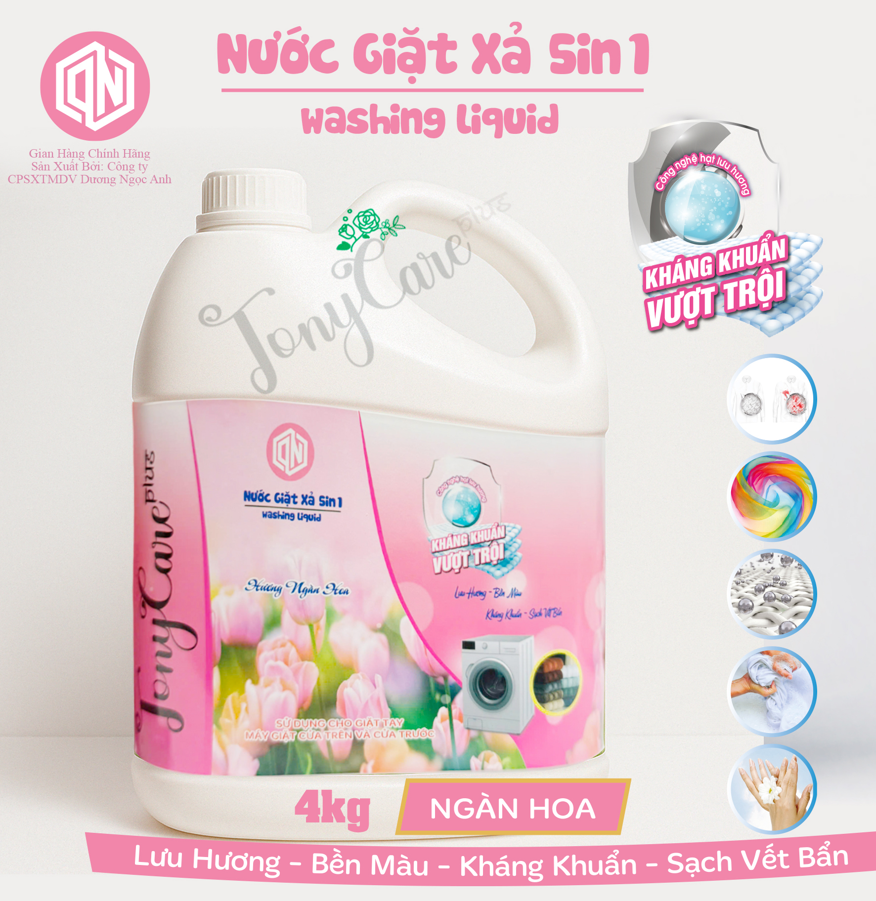 Nước giặt Tonycare 4000ml – Hương Ngàn Hoa sạch sâu, thơm ngát, an toàn cho sức khỏe – Chính hãng Tonycare
