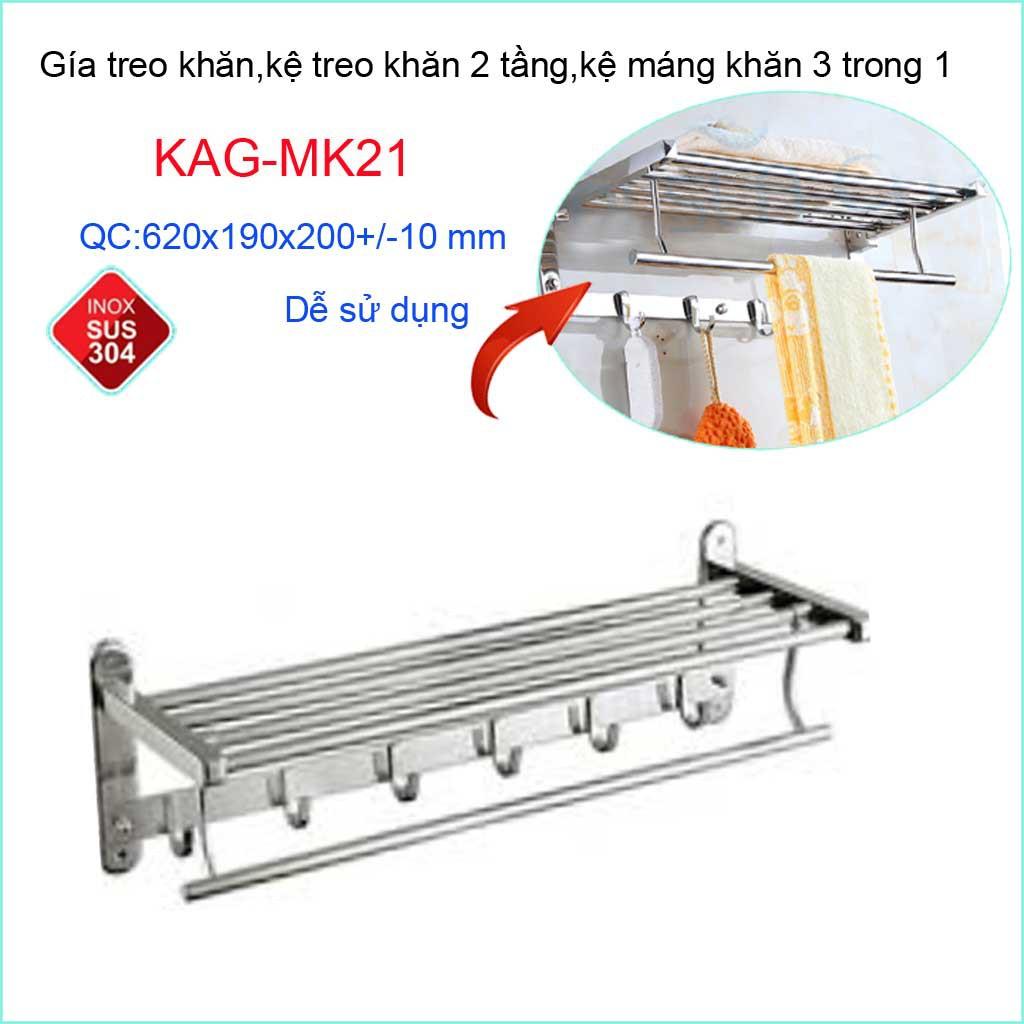 Giá treo khăn Inox 304 3 trong 1 , máng khăn inox 3 in 1 KAG-MK21