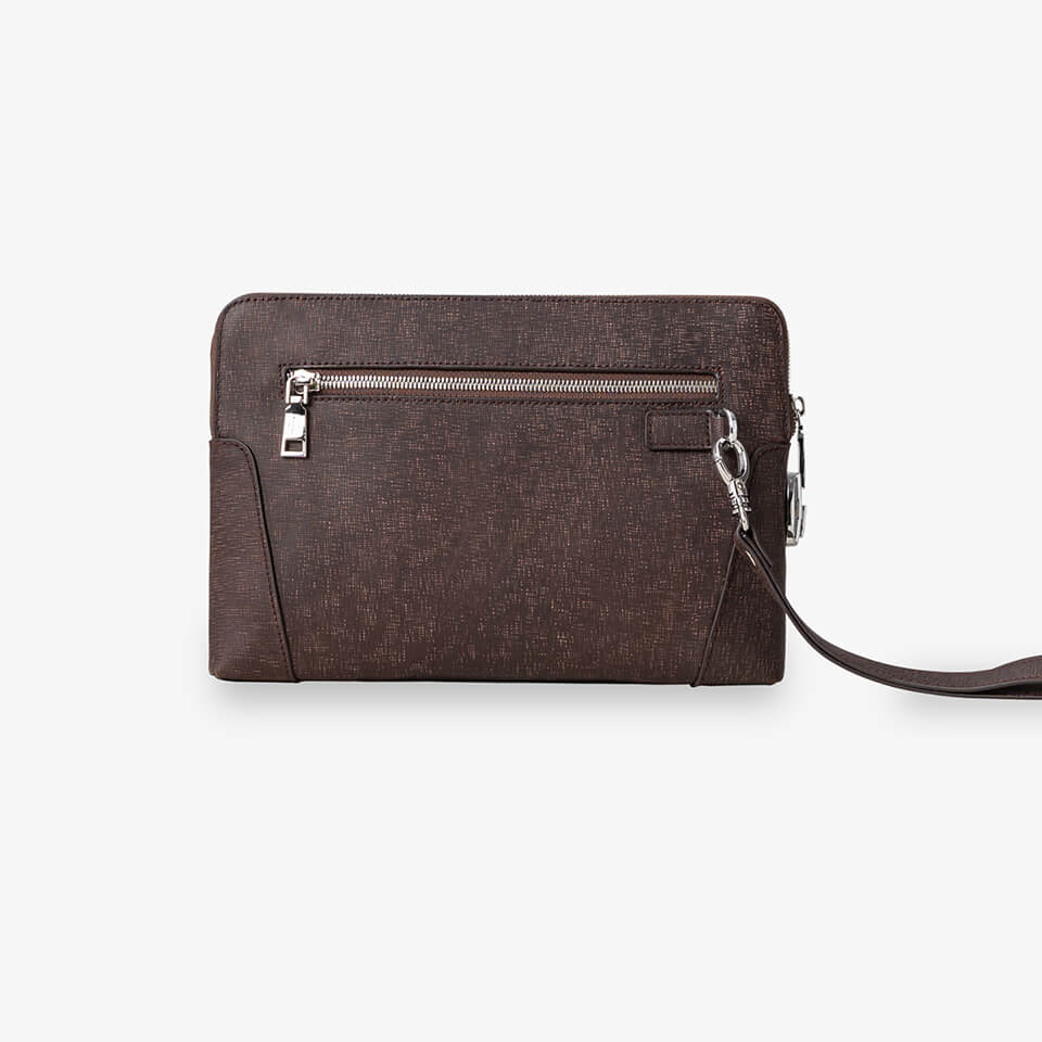 Clutch Cầm Tay Nam Da Bò Saffiano Chà Nâu CK11