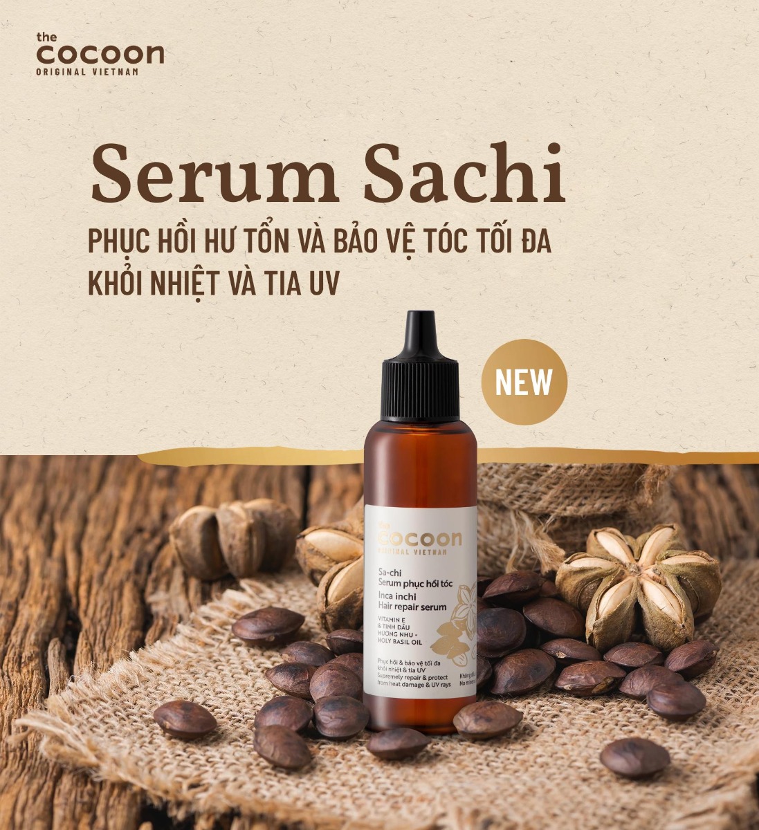 Serum Dưỡng Tóc COCOON Sachi phục hồi tóc hư tổn &amp; bảo vệ tóc - COCOON Inca Inchi Hair Repair Serum 70mL