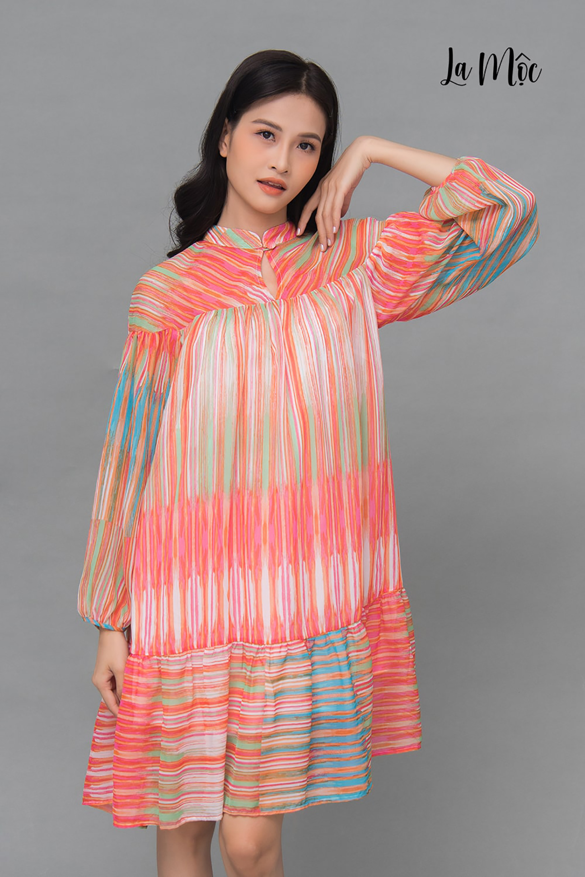 Đầm Babydoll Voan Nhún Bèo Tay Dài Phồng Nhẹ Đa Sắc Maxivic, La Mộc - LM72103