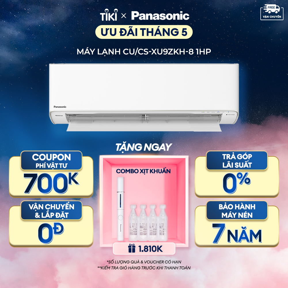 Máy lạnh/Điều hòa Panasonic CU/CS-XU9ZKH-8 - Công suất 1HP - Một chiều - Lọc sạch không khí nanoeX - Kết nối wifi - Hàng chính hãng