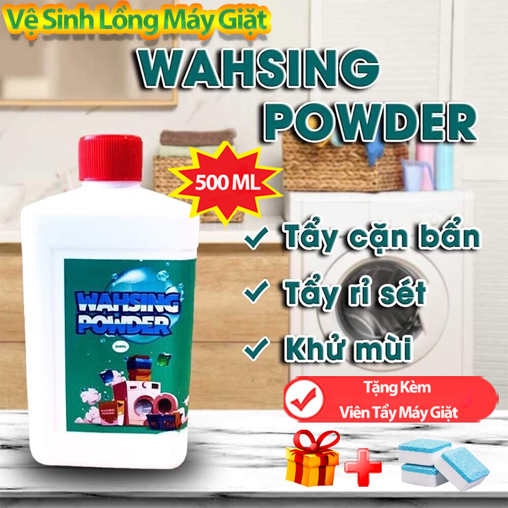 [Tặng Viên Tẩy] Nước Tẩy Lồng Máy Giặt WAHSING POWDER Chai 500ml, Mùi Dễ Chịu Vệ Sinh Khử Khuẩn Lồng Giặt Hiệu Quả