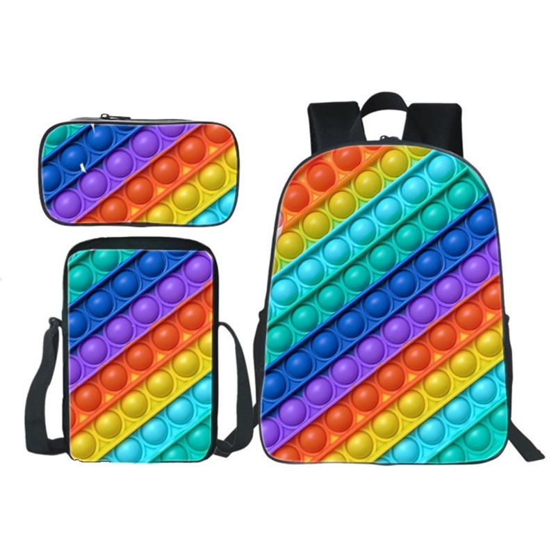 16 12 Inch POP Của Nó Lưng Thanh Thiếu Niên 3D Anime Rainbow Dây Kéo Đôi Hoạt Hình Pop Fidget Trường Túi Ngộ Nghĩnh Họ Trò Chơi túi Trẻ Em