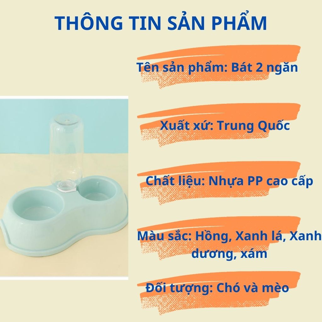 Bát ăn 2 ngăn cho thú cưng, có chai 500ml cấp nước tự động