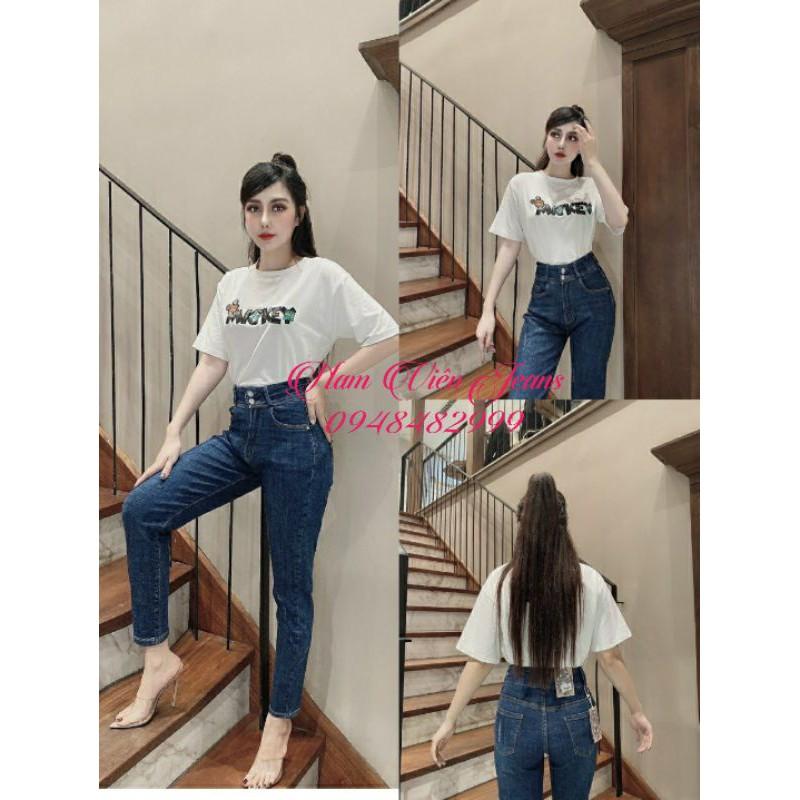 Quần Jeans Nữ Baggy Xanh Hai Khuy Cạp Cao