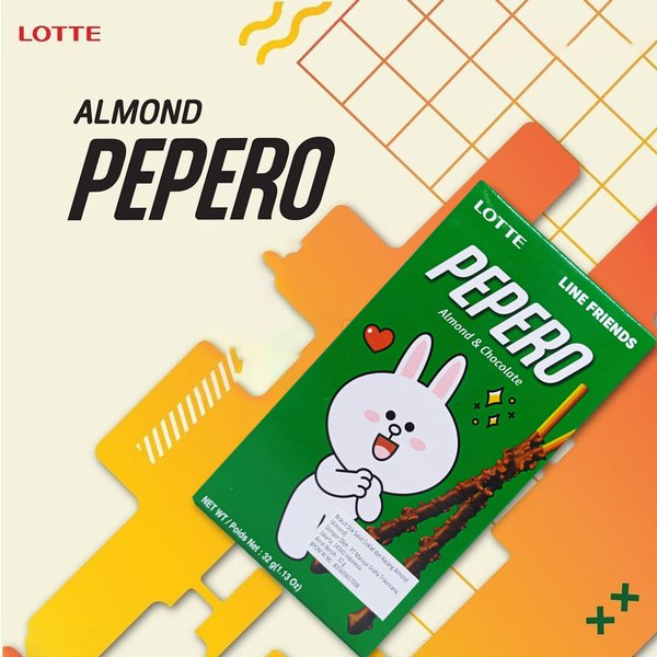 Combo 6 hộp Bánh que Lotte Pepero vị Almond &amp; Chocolate 32gr (Phiên bản Line Friends)