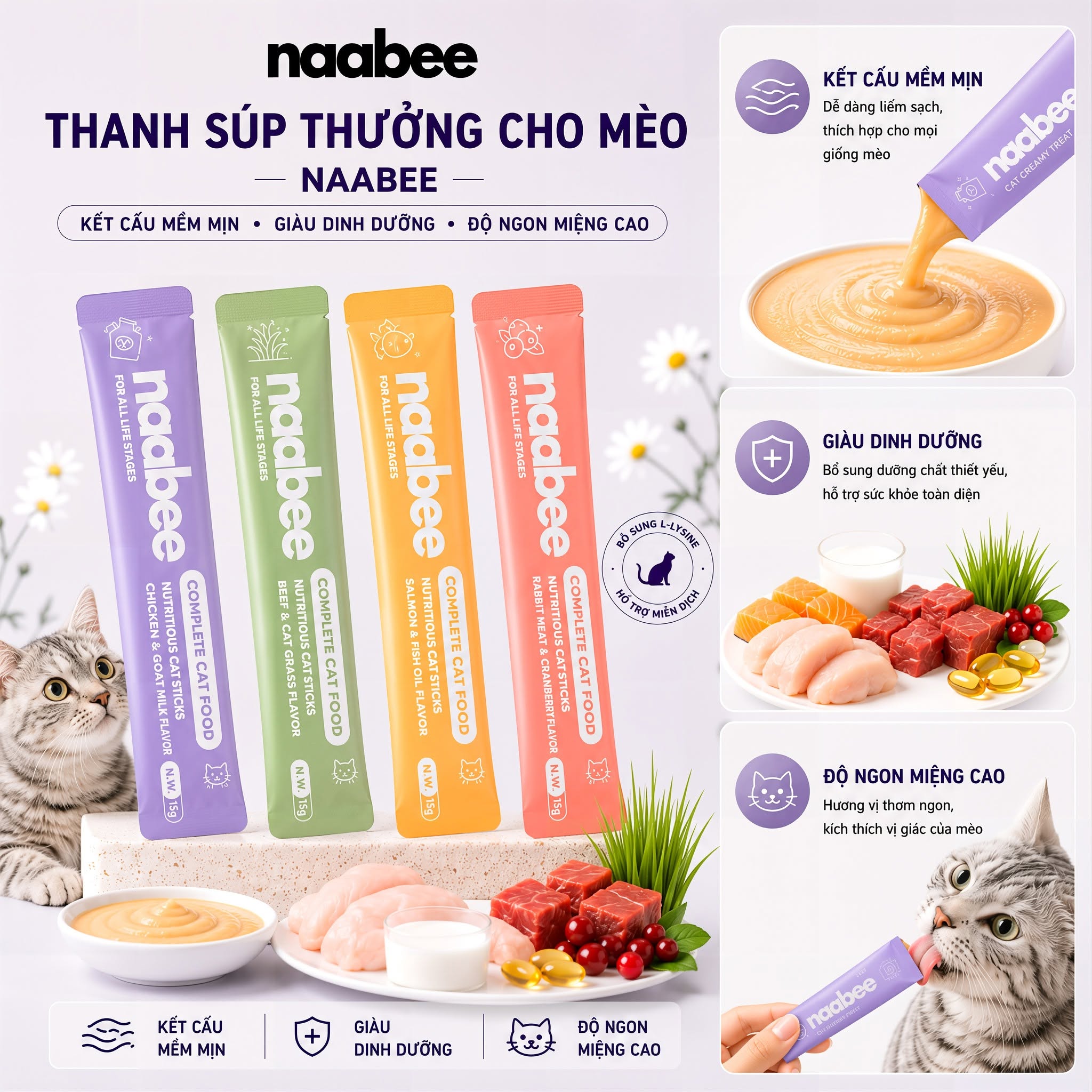 1 TÚI 6 THANH SÚP THƯỞNG NAABEE DÀNH CHO MÈO THƠM NGON BỔ DƯỠNG