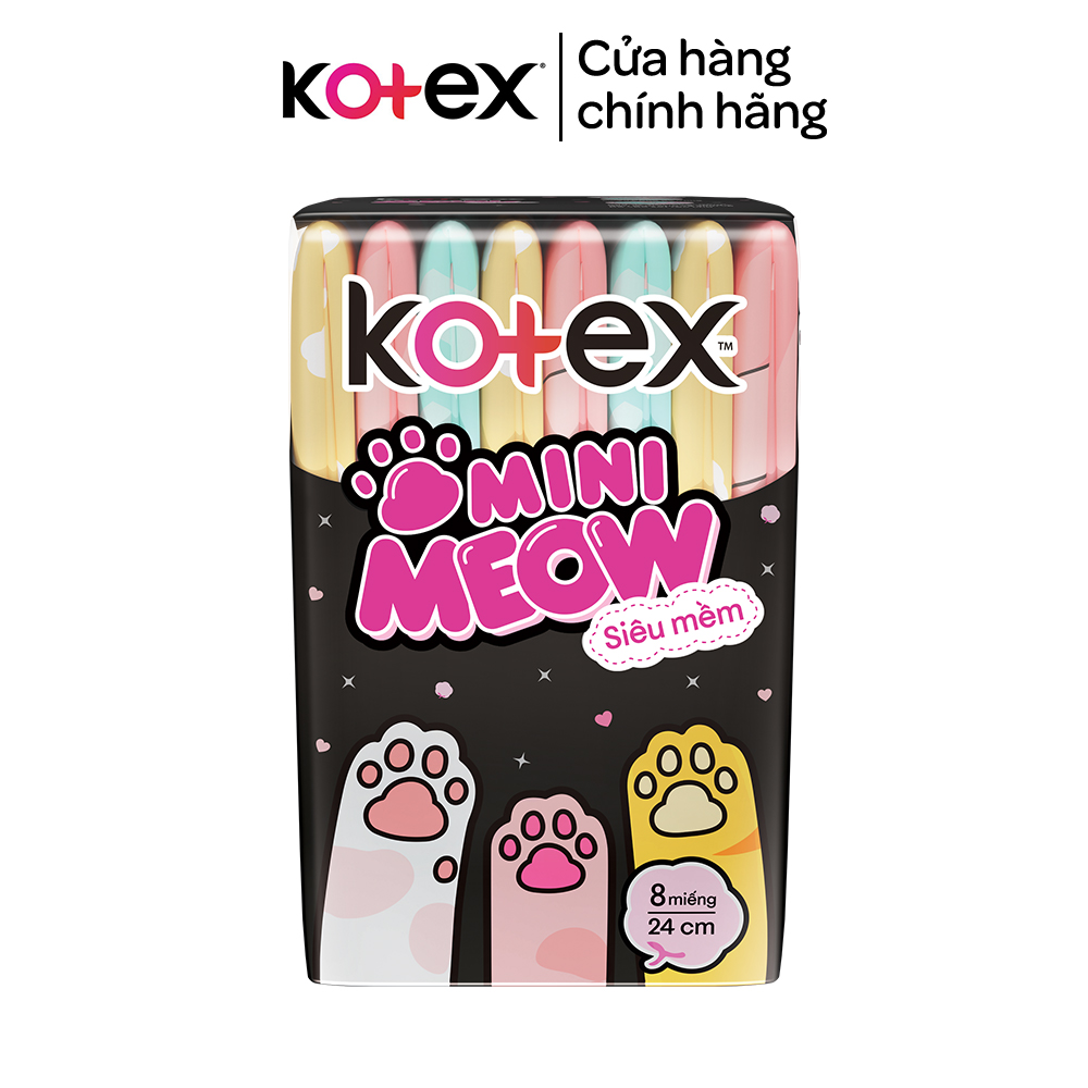 Combo 8 gói Băng vệ sinh Kotex MiniMeow Siêu mềm siêu mỏng cánh 8x16