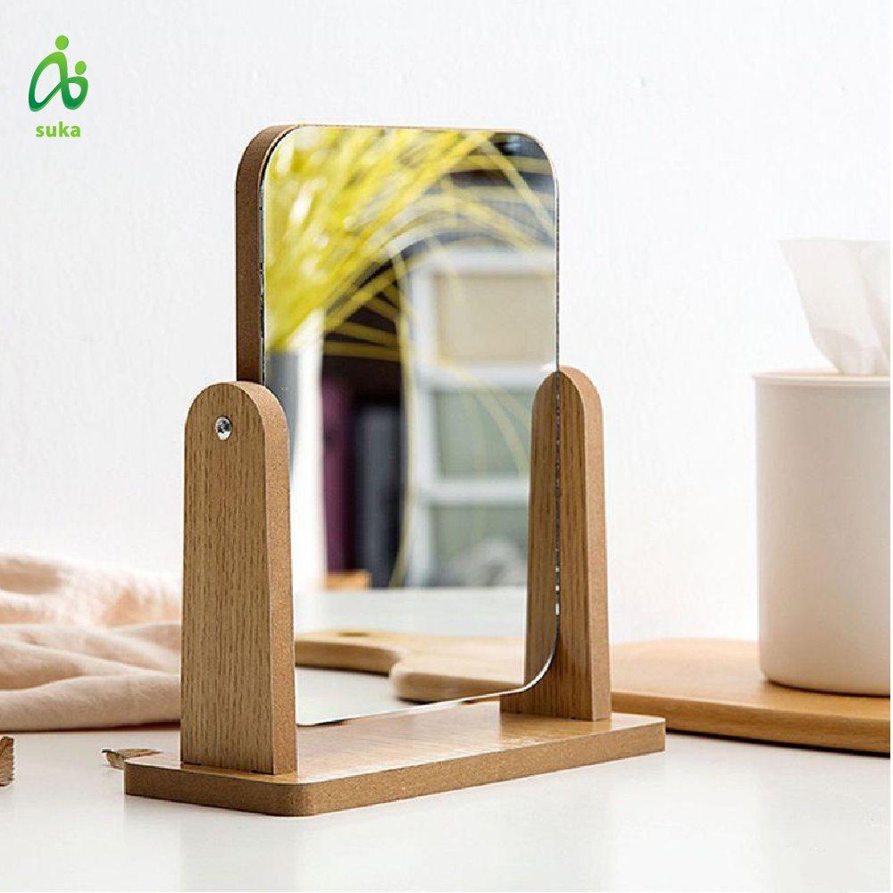 Gương trang điểm-Gương gỗ để bàn trang điểm đế xoay 360 độ size to 22x24cm SK