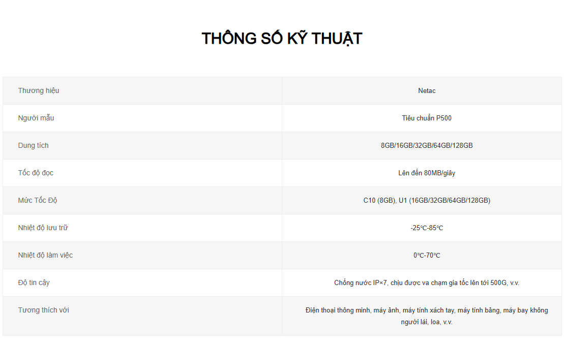 Thẻ nhớ Micro SD Netac P500 | Tương thích Camera / Điện thoại / máy chụp hình | Read upto 90MB/s | Bảo hành 5 năm | Hàng Chính Hãng