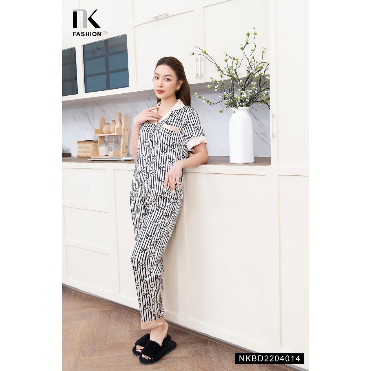 Bộ Đồ Pyjama Mặc Nhà Áo Cộc Kết Hợp Quần Đùi NK Fashion Thiết Kế Phong Cách Cơ Bản, Chất Liệu Vải Cao Cấp NKBD2204014