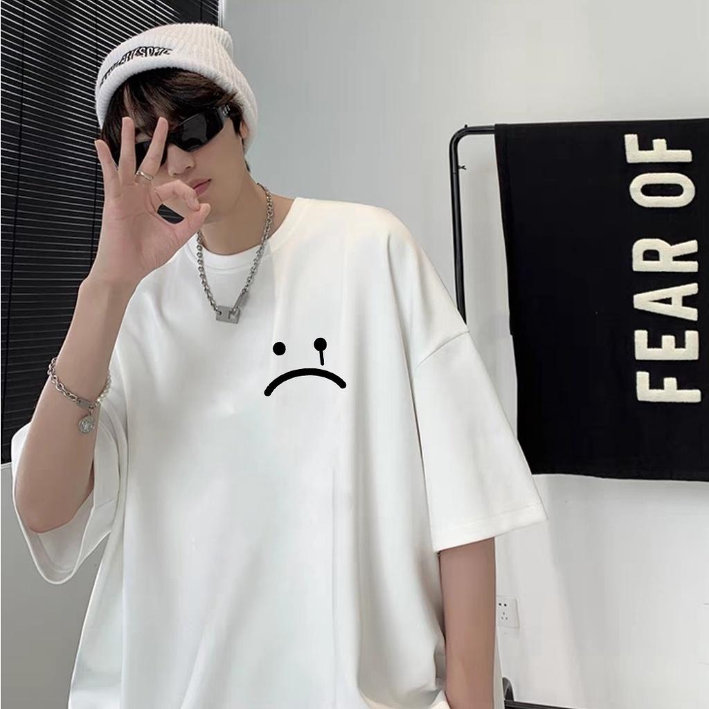 Áo thun unisex nam nữ tay lỡ form rộng mặt buồn Sad boy vải dày mịn