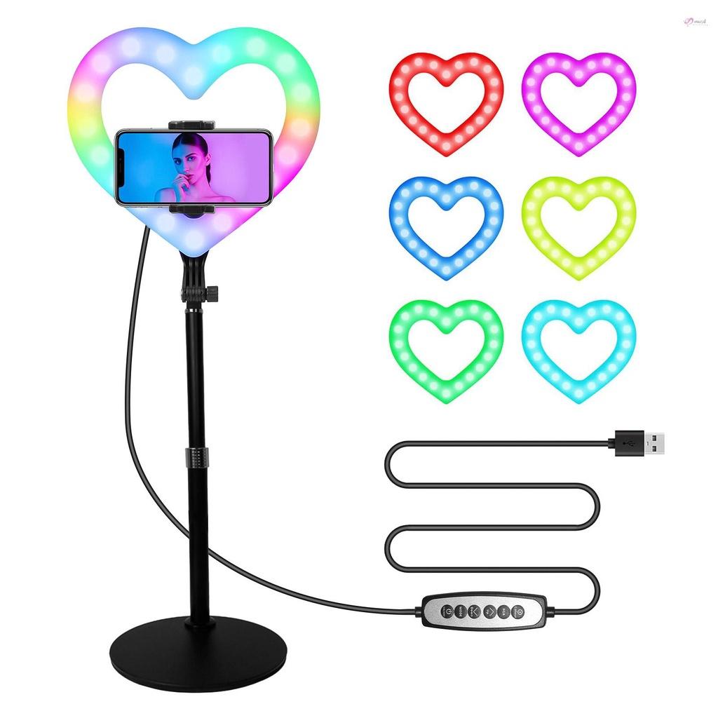 Đèn LED RGB 10 inch hình trái tim kèm giá đỡ điện thoại dùng để quay video/phát trực tuyến