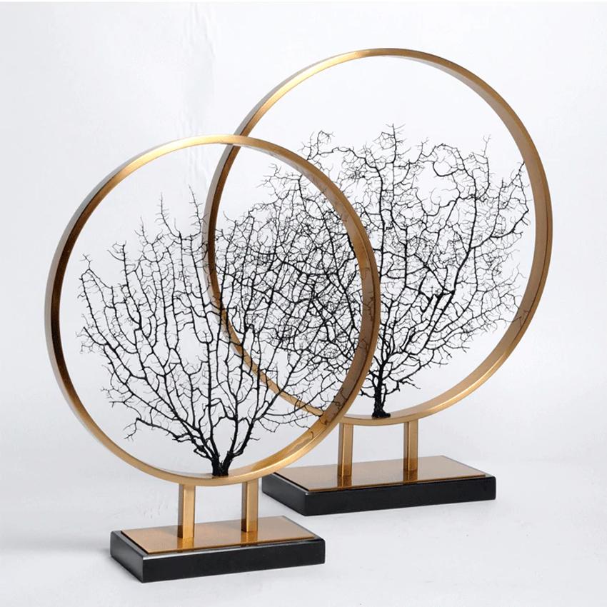 Decor Để Bàn Trang Trí - 2 Vòng Tròn Kim Loại Cây Khô FDR021 Phòng Khách, Phòng Làm Việc, Phòng Trưng Bày......