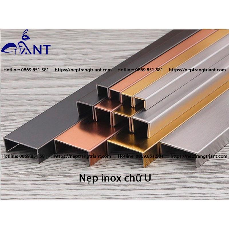 Nẹp inox U15x10, Nẹp trang trí, nẹp inox U bào chấn vuông góc, thanh dài 2m44 dày 0.8li