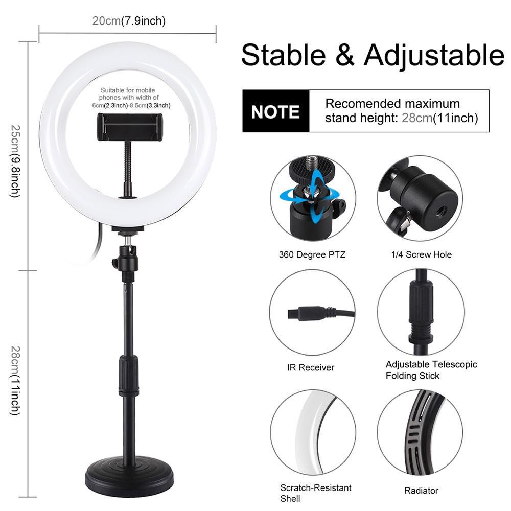 Đèn RGBW Ring Light Điều khiển từ xa có thể điều chỉnh độ sáng với giá đỡ điện thoại Bộ ánh sáng lấp đầy video selfie 7.9 inch