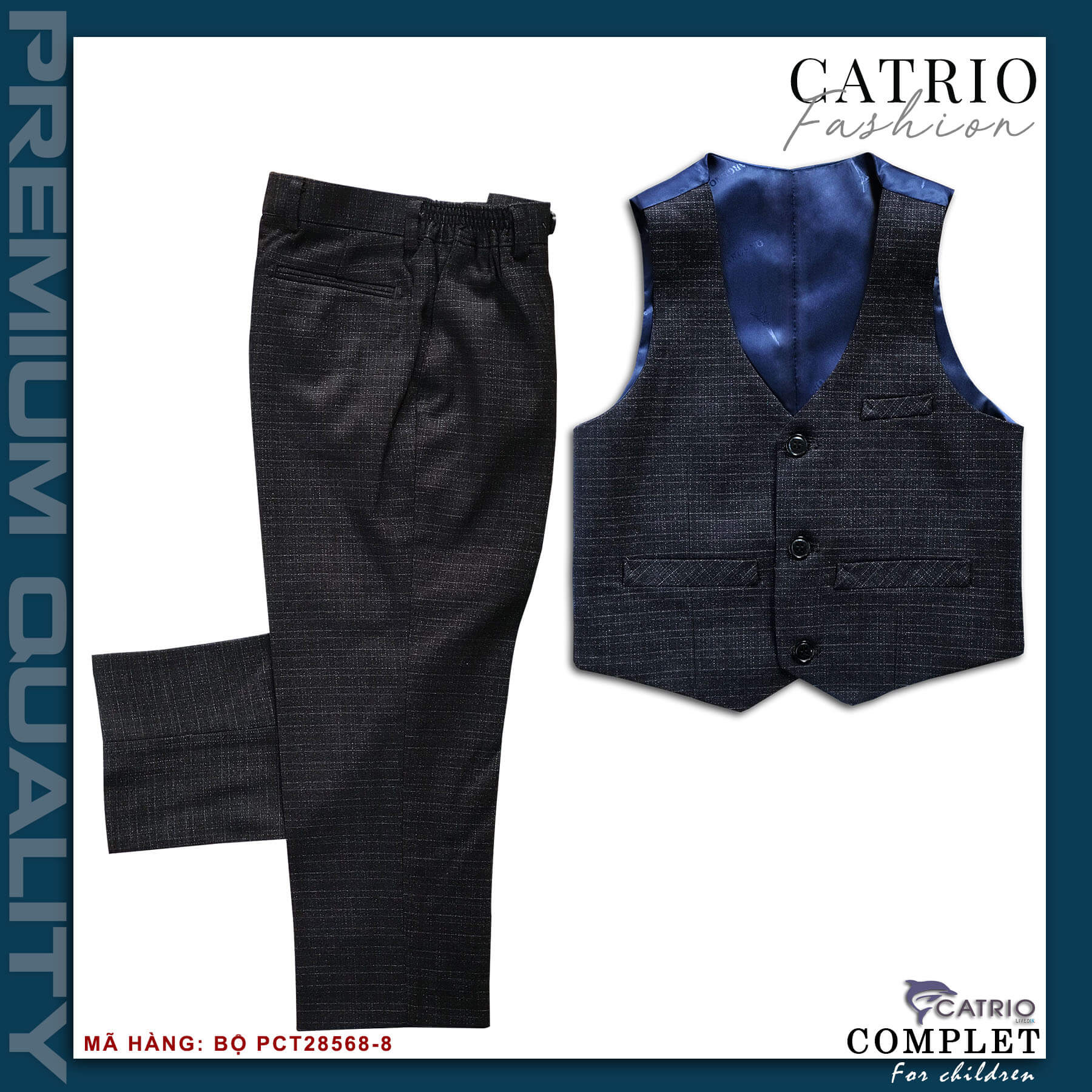 BỘ ĐỒ VEST BÉ TRAI CATRIO PCT28568/8 LÀ COMPLE TRẺ EM TỪ 8 TUỔI ĐẾN 12 TUỔI THUỘC BST QUẦN ÁO TRẺ EM CATRIO MÙA TIỆC CƯỚI LỄ TẾT SANG TRỌNG NĂM 2021