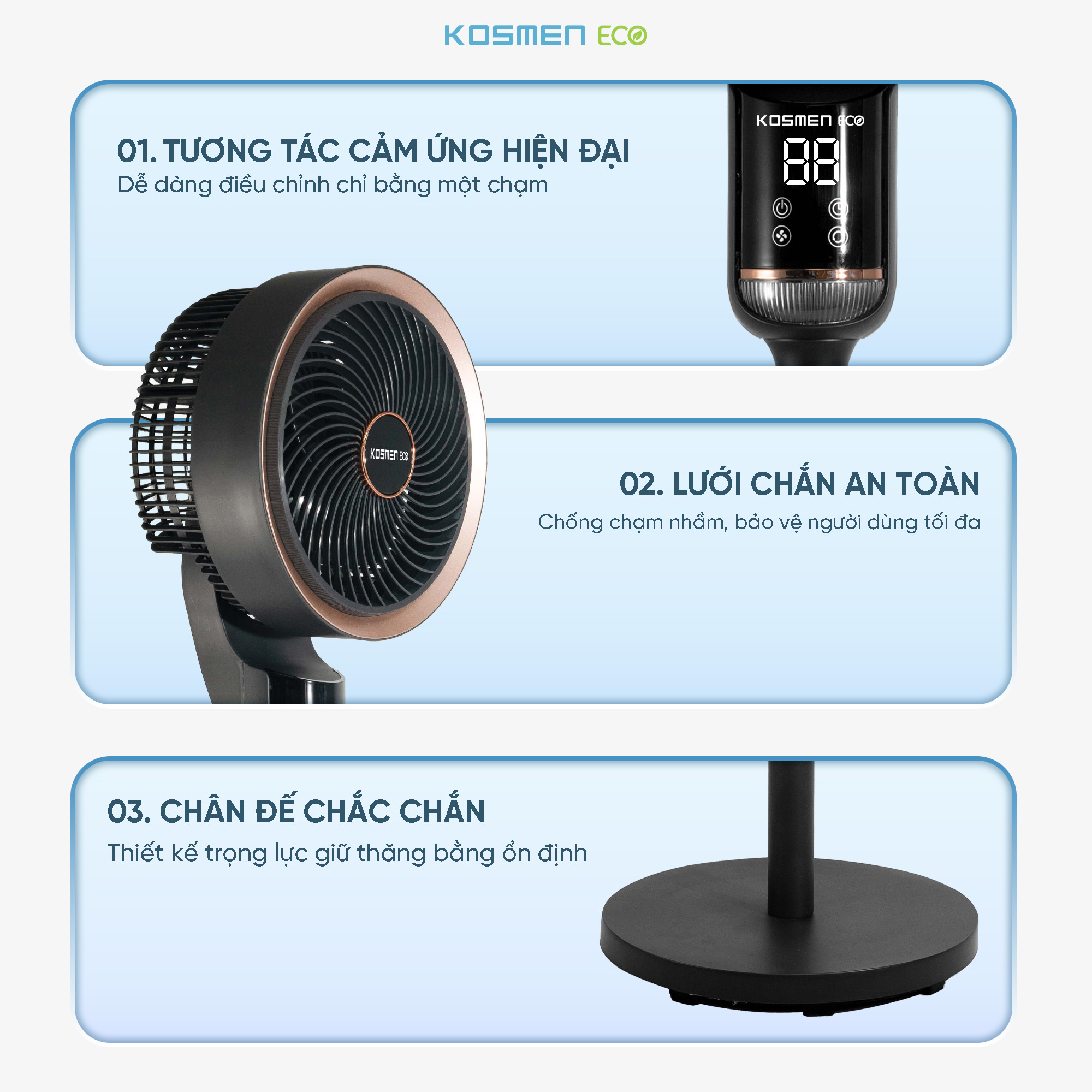 Quạt thông minh Kosmen ECO-F40AI-B AI điều khiển bằng giọng nói – Màu Đen - Hàng Chính Hãng, Bảo Hành 1 Năm