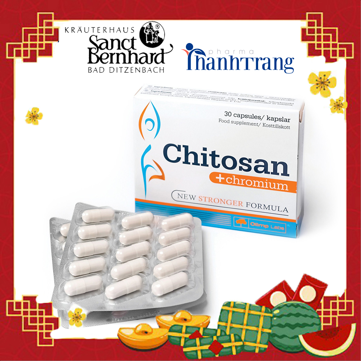 Hỗ trợ giảm cân Chitosan an toàn, giảm hấp thu chất béo, giảm nguy cơ béo phì, hỗ trợ hạ mỡ máu, ngăn ngừa các bệnh tim mạch, huyết áp (30 viên)