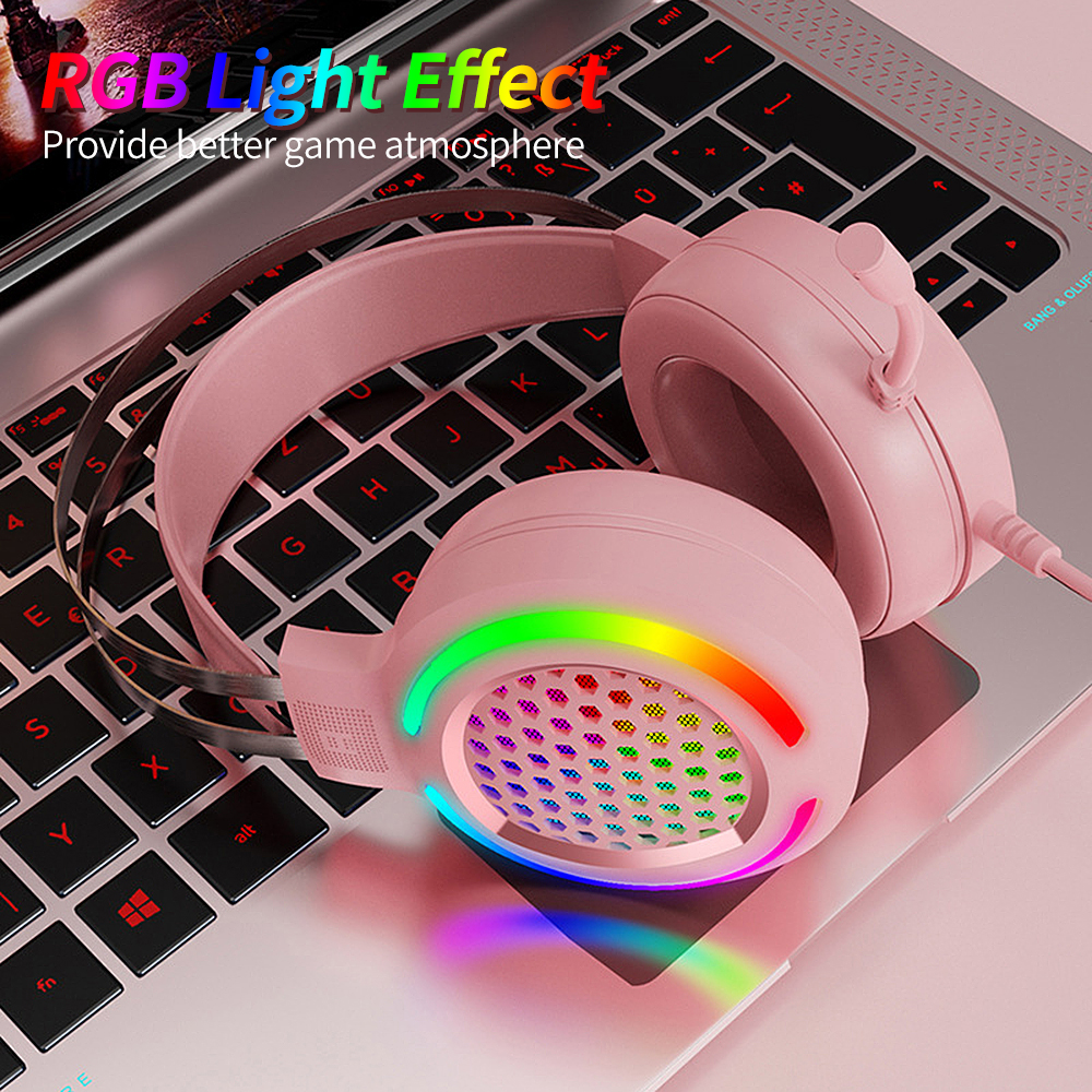 Tai Nghe Có Dây Chơi Game RGb Với Micrô Giảm Tiếng Ồn 360 ° Cho Máy Tính Xách Tay PC, Màu Hồng