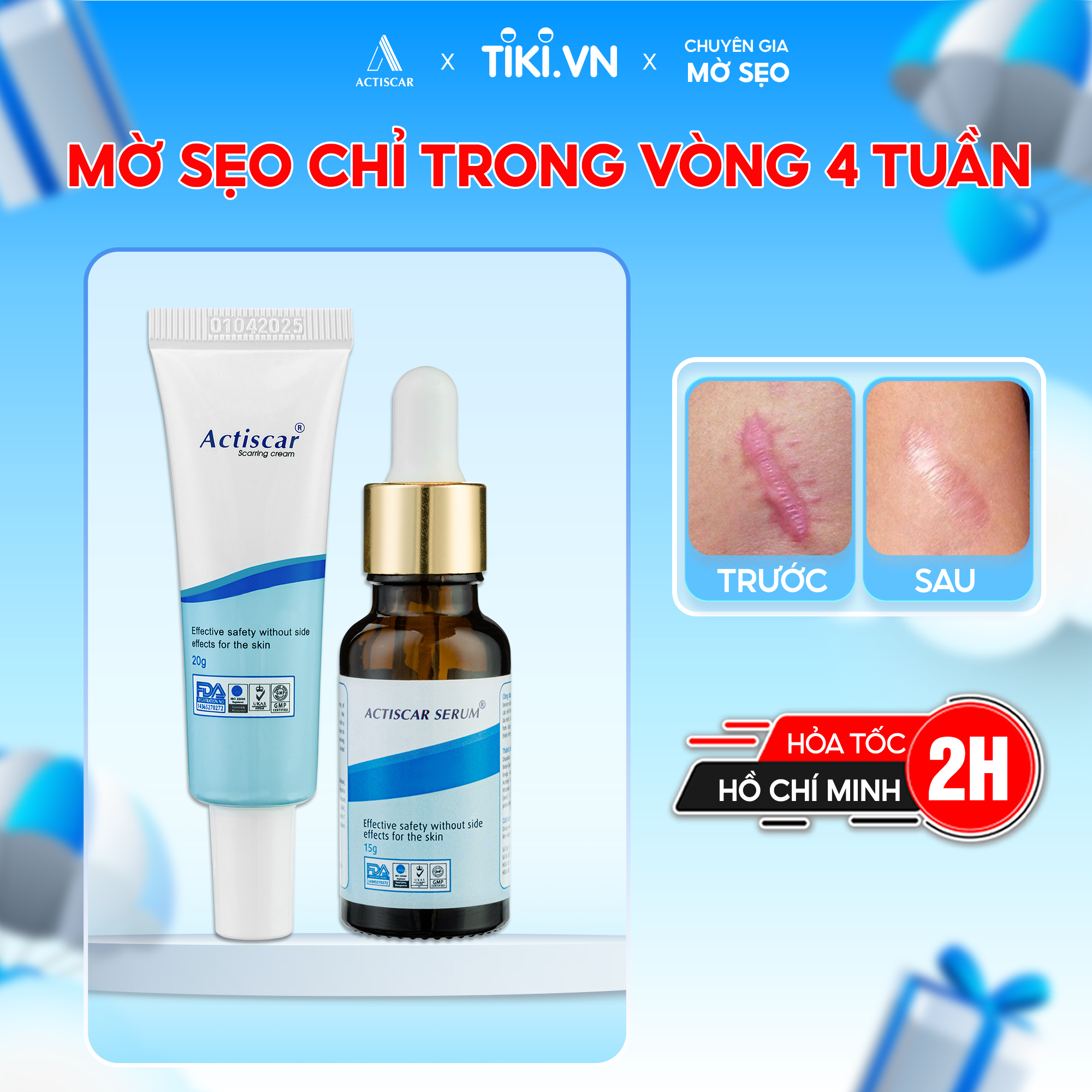 Combo Bộ 2 - Hỗ Trợ Trị Sẹo Actiscar Làm Mờ Sẹo Lồi, Sẹo Lõm, Sẹo Rỗ, Sẹo Thâm Lâu Năm - Combo 2 Hũ Tiết Kiệm