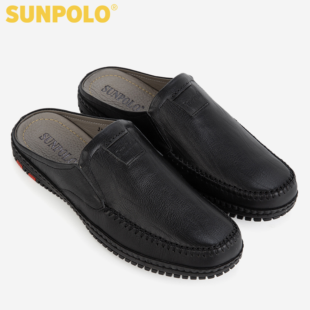 Dép Sục, Dép Sapo Nam Da Bò SUNPOLO SUT327 (Đen, Nâu)