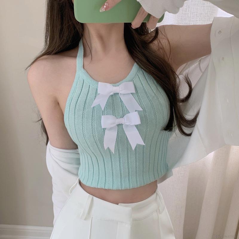 Áo Hai Dây Dệt Kim Màu Trơn Thiết Kế Quyến Rũ Cho Nữ