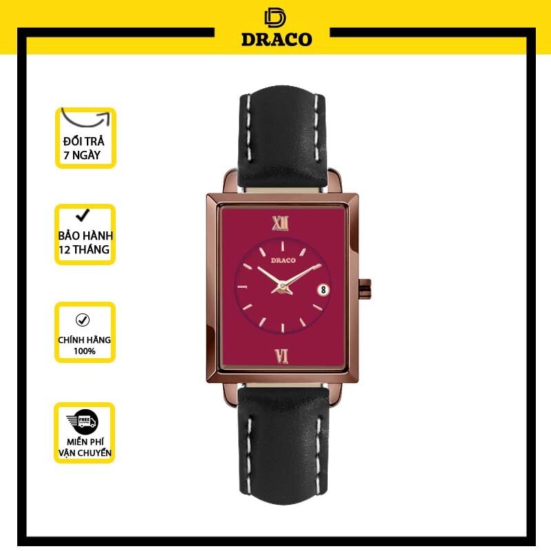 Đồng hồ nữ Draco D23-EL05 "Elegant" nâu kết hợp chất liệu dây da bò màu đen-phụ kiện thời trang nữ nhẹ nhàng tinh tế