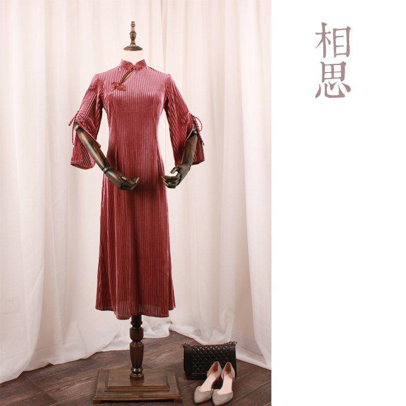 Sẵn hàng Sườn xám nhung đen tay nỡ phối viền ren cực đẹp nữ tính trung hoa cổ trang