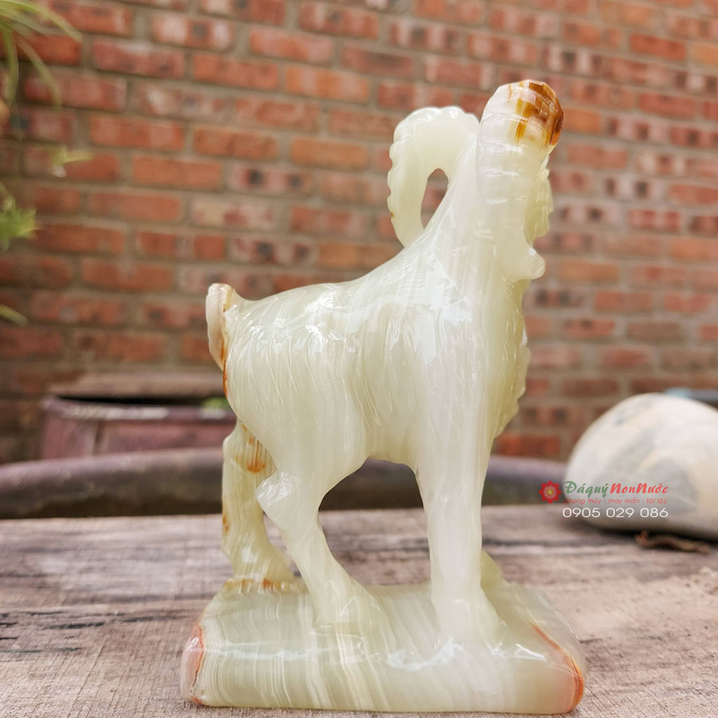 Tượng dê 12 con giáp phong thủy đá ngọc Pakistan 10cm đá Non Nước