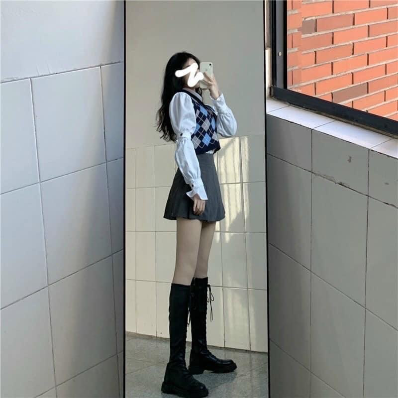 Áo len gile croptop hình quả trám