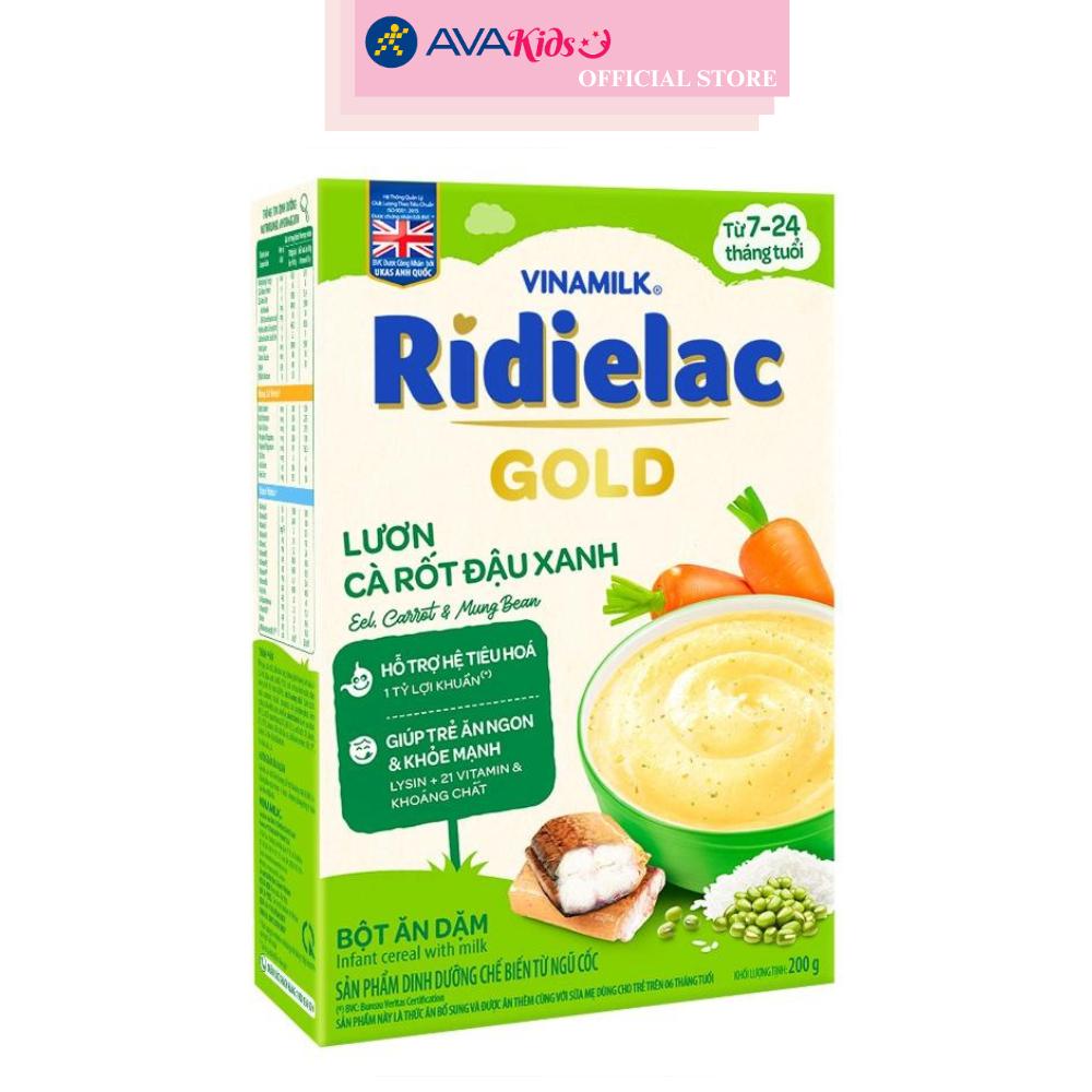 Bột ăn dặm Vinamilk RiDielac Gold lươn, cà rốt và đậu xanh hộp 200g (7 - 24 tháng)