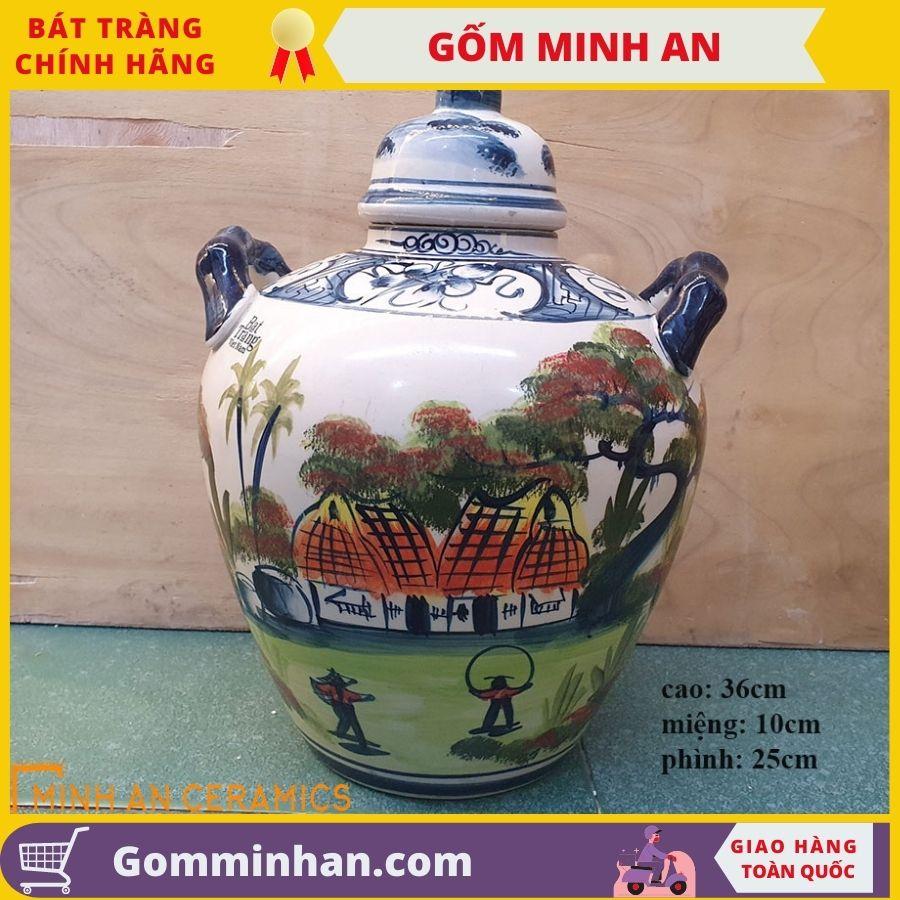 Hũ đựng rươu tráng men dung tích 10l vẽ phong cảnh gốm Minh An Bát Tràng