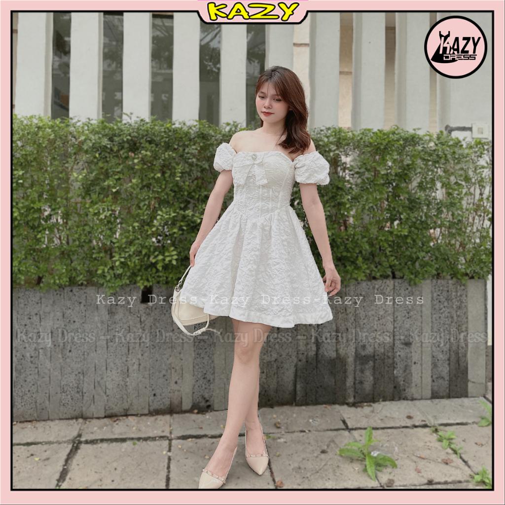 Váy xốp dự tiệc đính nơ phong cách tiểu thư KAZY DRESS V059